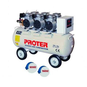 Proter Sessiz & Yağsız Hava Kompresörü 100 Lt / 3 Hp Proter Sessiz & Yağsız Hava Kompresörü 100 Lt / 3 Hp